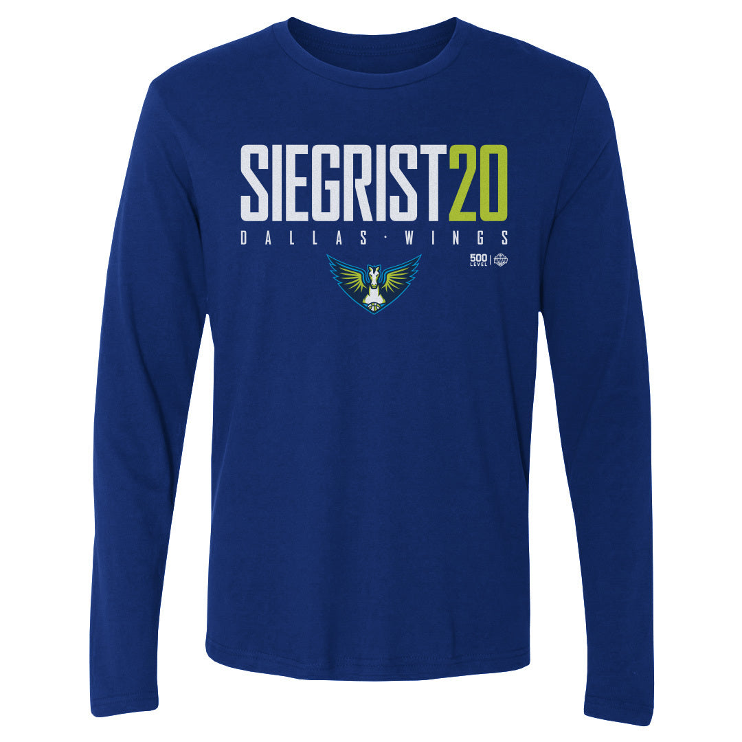 Maddy Siegrist Dallas Wings Elite WHT Mens Long Sleeve T Shirt 500 Level Officially Licensed Fan Gear