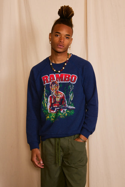 Rambo Fleece Mens Crewneck Sweatshirt Navy Blue