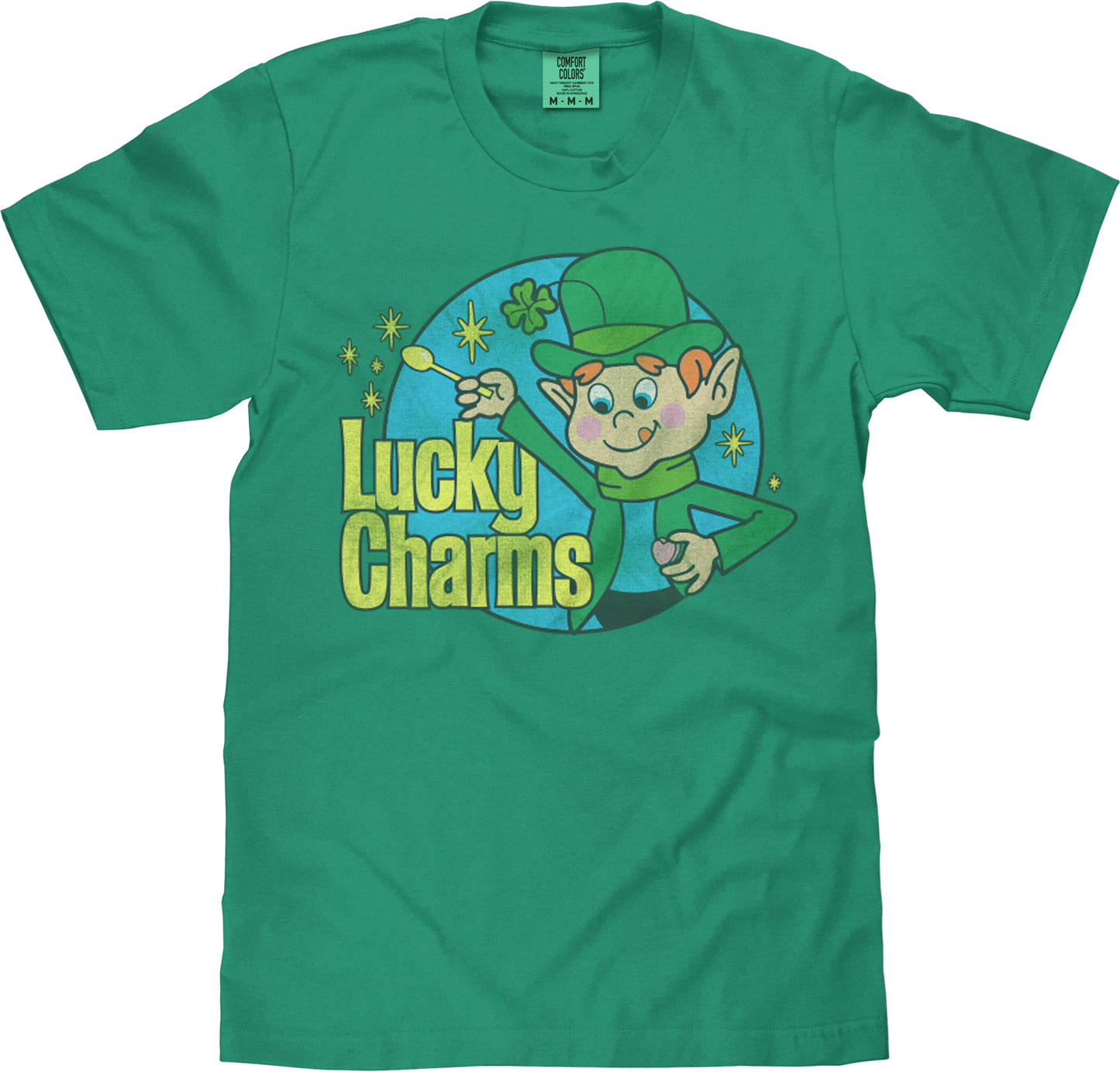Tee Luv x Comfort Colors 70s Lucky Charms Cereal Leprechaun Mens T Shirt Grass Green