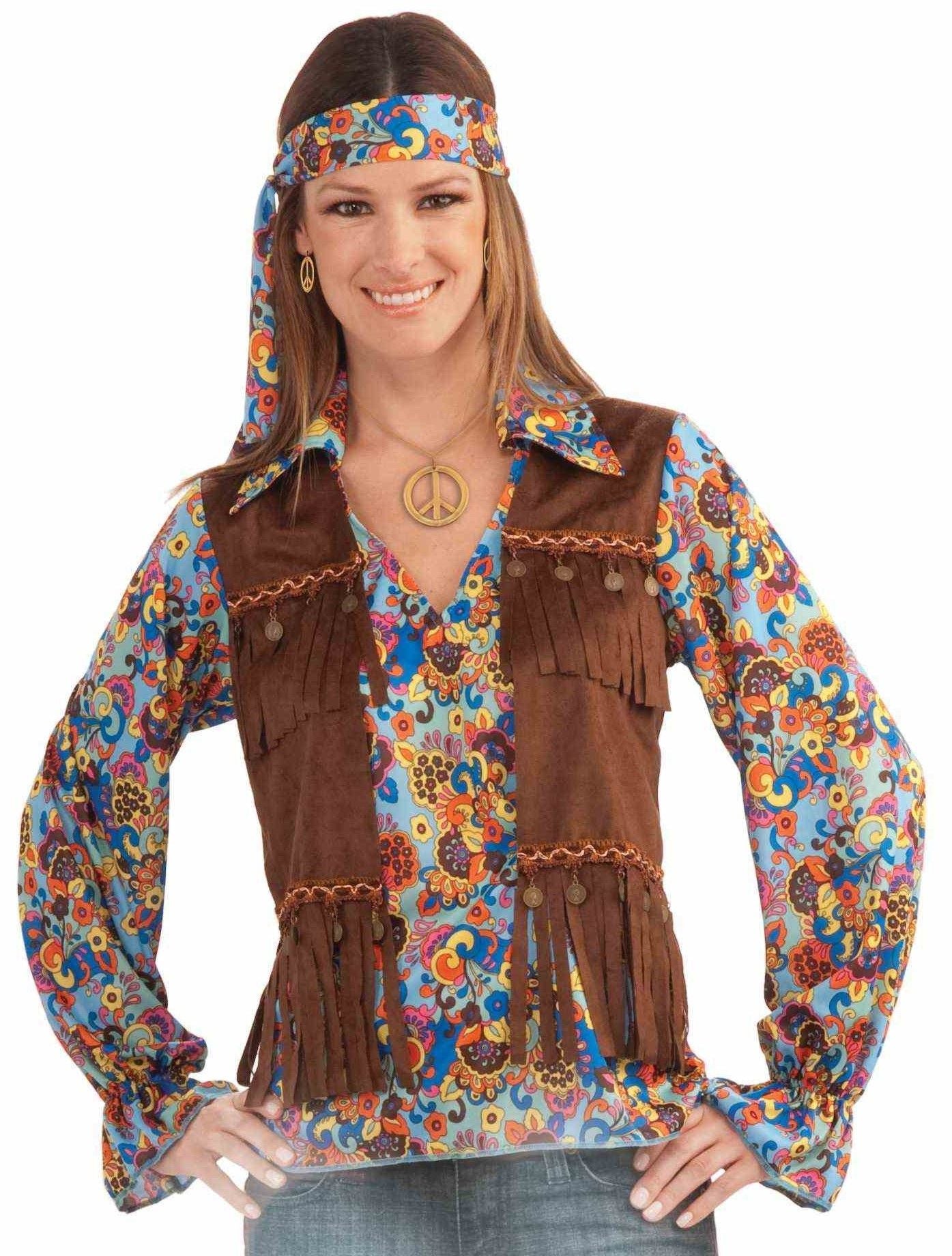 Female Hippie Groovy Shirt, Vest, Headband Set