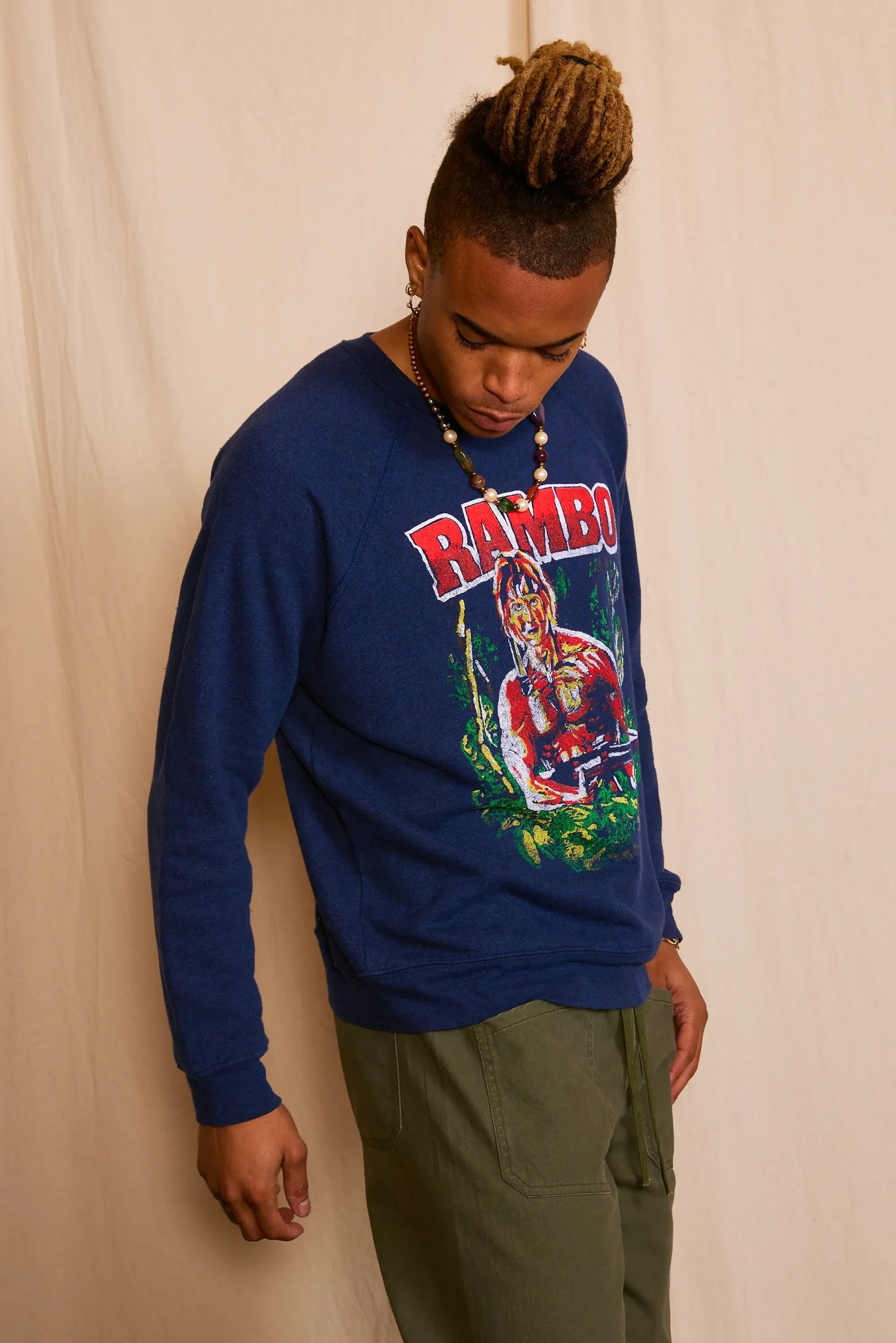 Rambo Fleece Mens Crewneck Sweatshirt Navy Blue