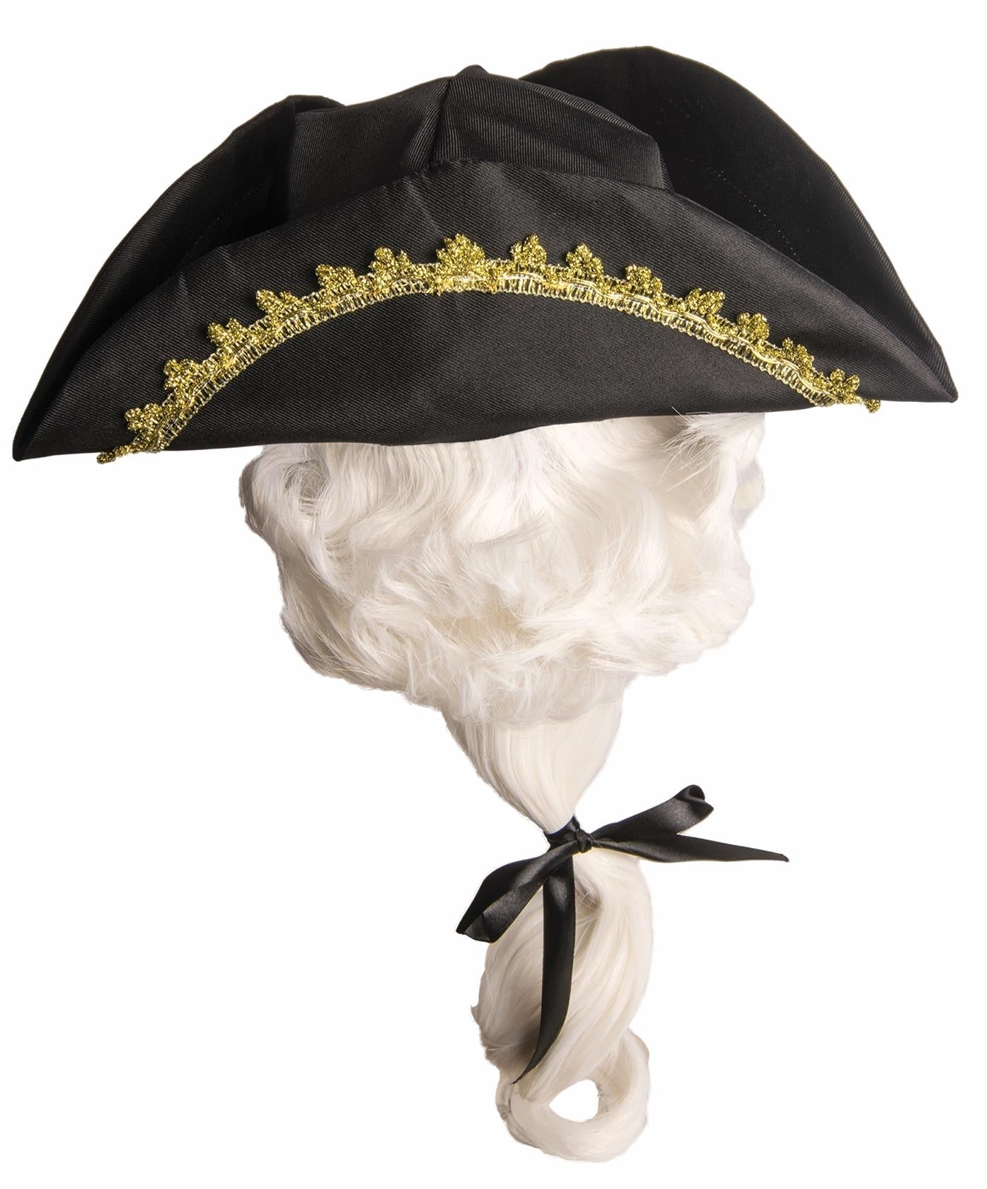 Child Tricorn Colonial Costume Hat with Attached White Wig