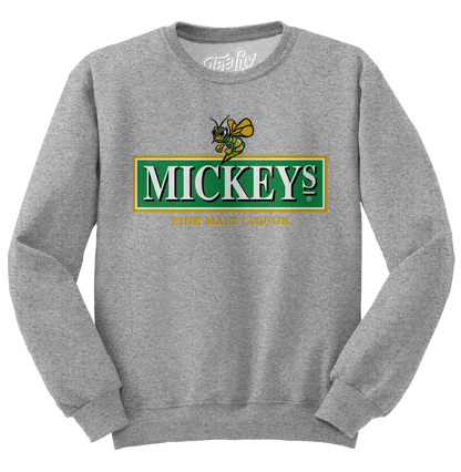 Mickey's Fine Malt Liquor Beer Logo Crewneck Sweatshirt Athletic Heather Gray