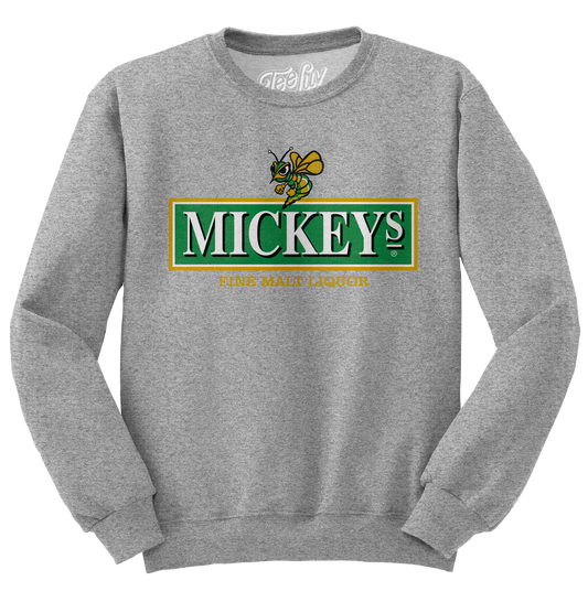 Mickey's Fine Malt Liquor Beer Logo Crewneck Sweatshirt Athletic Heather Gray
