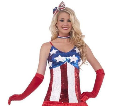 Sexy Patriotic Sparkle July 4th American Flag Sequin Flapper Costume Dress XS/S