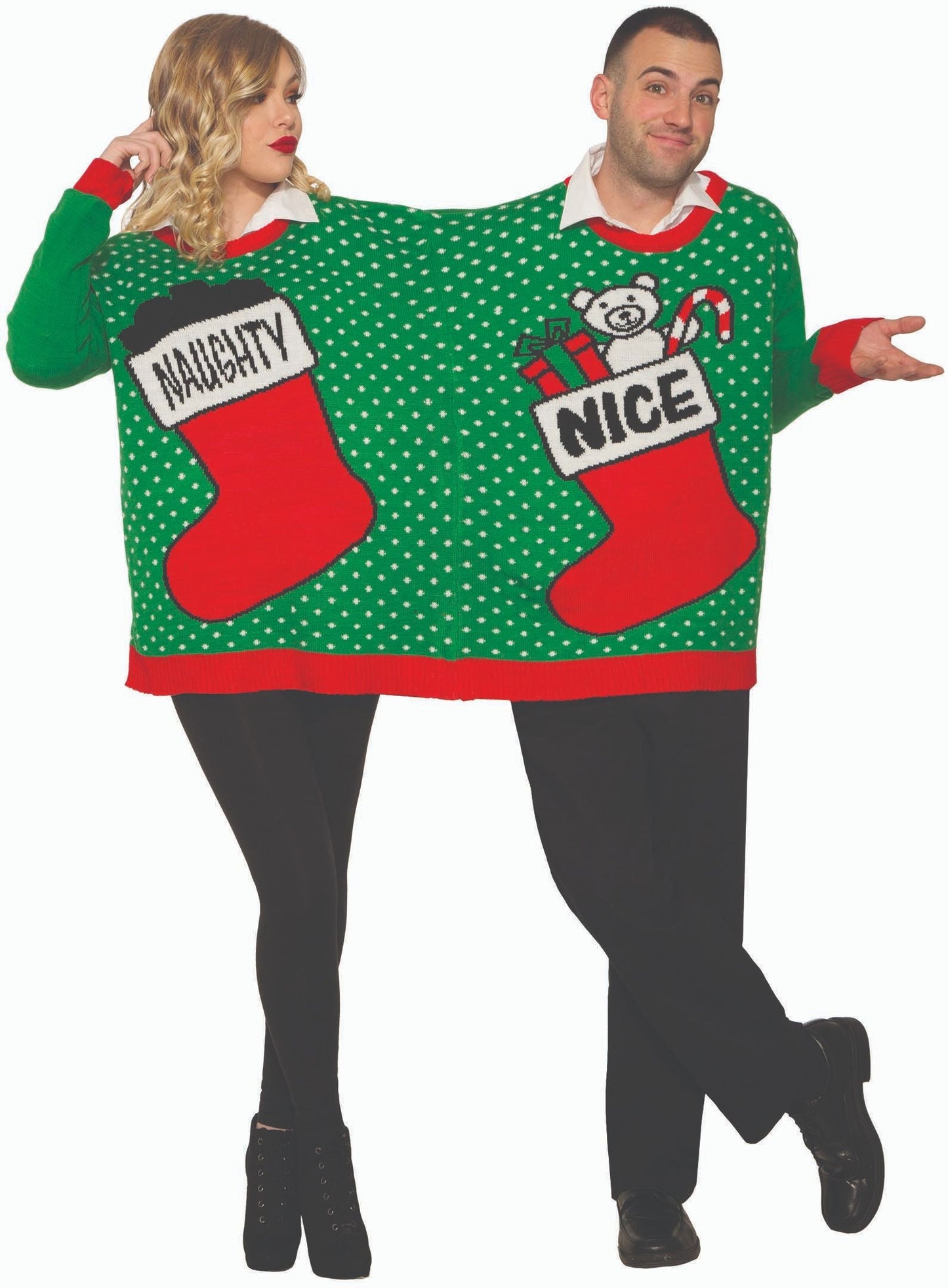 Forum Novelties Ugly Christmas Sweater for two Naught/Nice Size Large