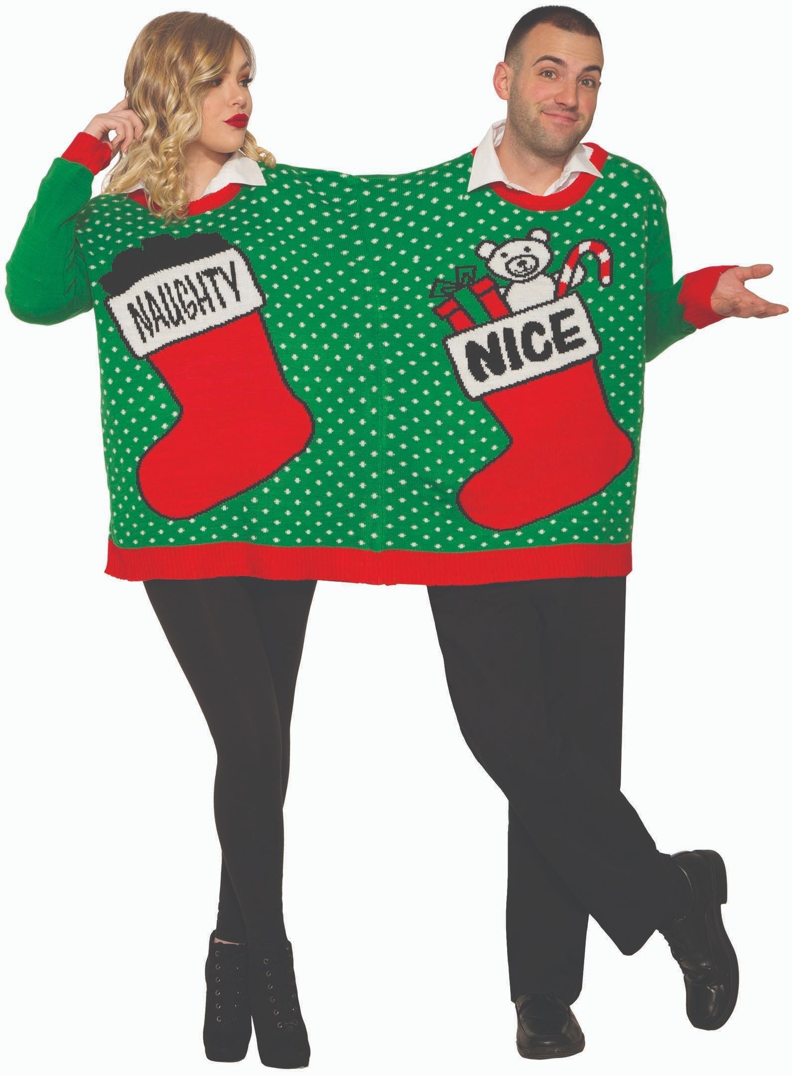Forum Novelties Ugly Christmas Sweater for two Naught/Nice Size Large