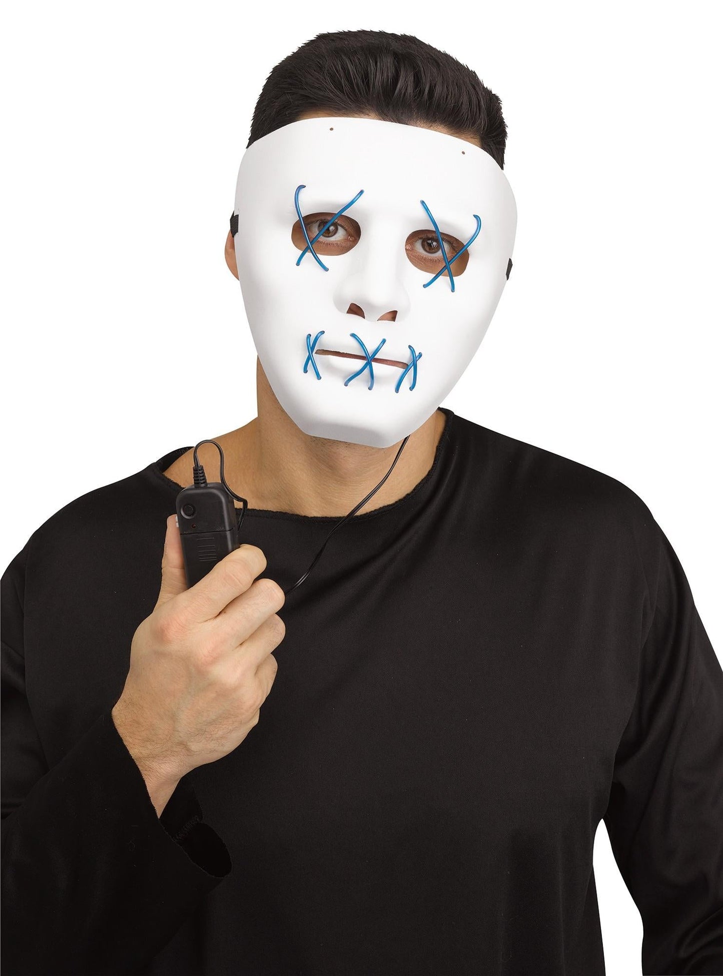 Scary Glowing Light up Purge Mask White Face with Glowing Blue Wire