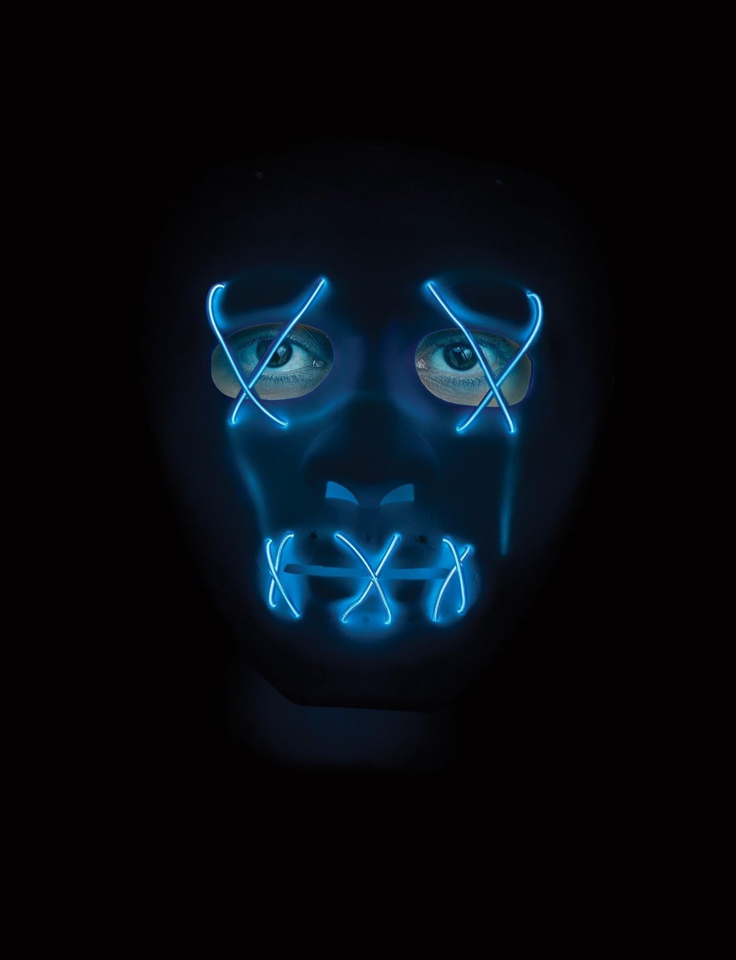 Scary Glowing Light up Purge Mask White Face with Glowing Blue Wire
