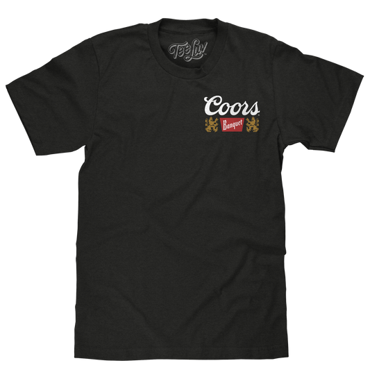 Coors Banquet Golden Colorado Left Chest Front and Back Beer Mens T Shirt Vintage Black