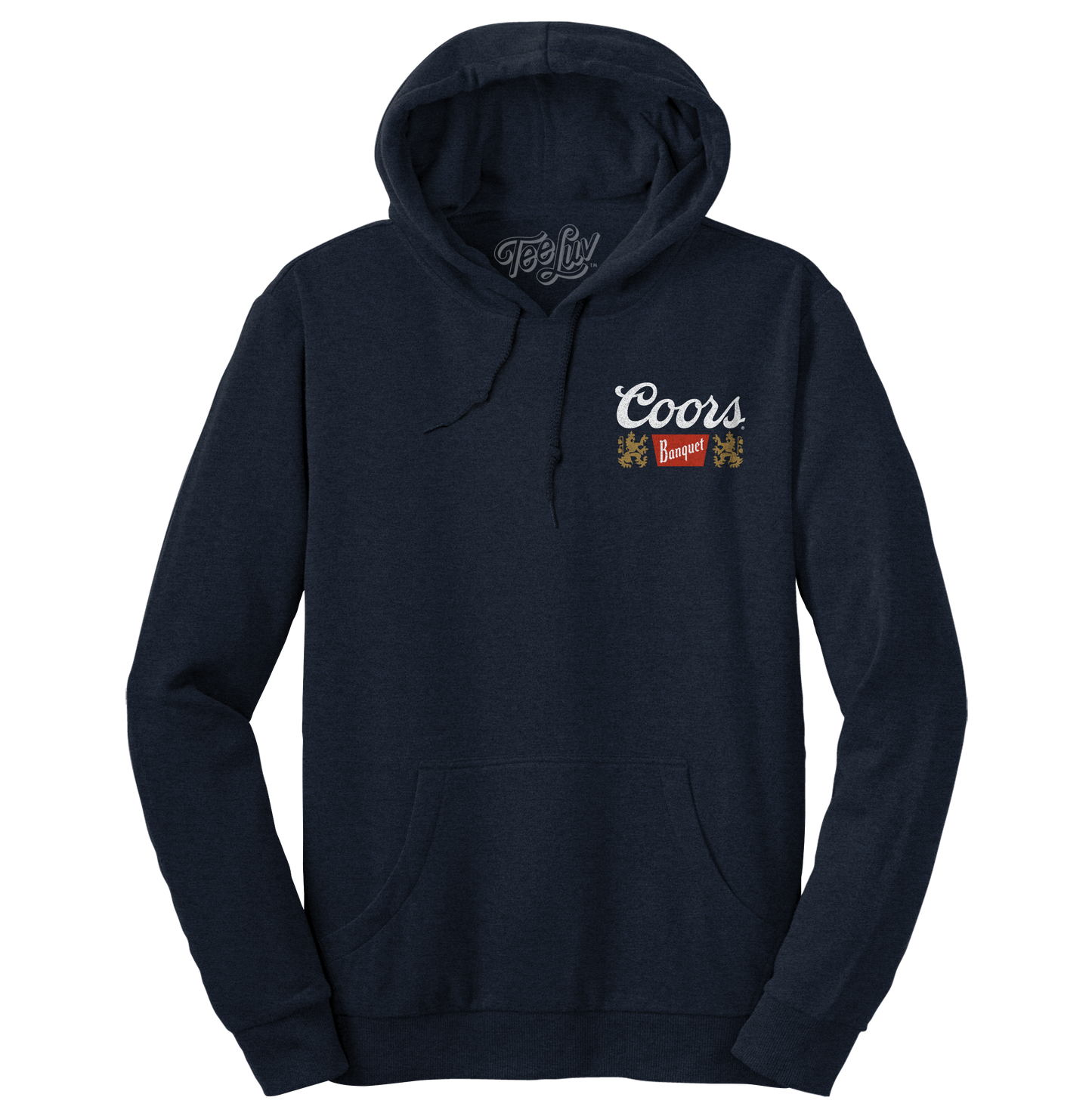 Coors Banquet Beer Double Sided Graphic Hooded Sweatshirt Hoodie Navy Blue