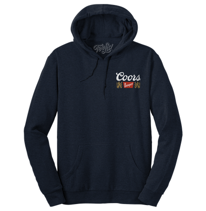 Coors Banquet Beer Double Sided Graphic Hooded Sweatshirt Hoodie Navy Blue