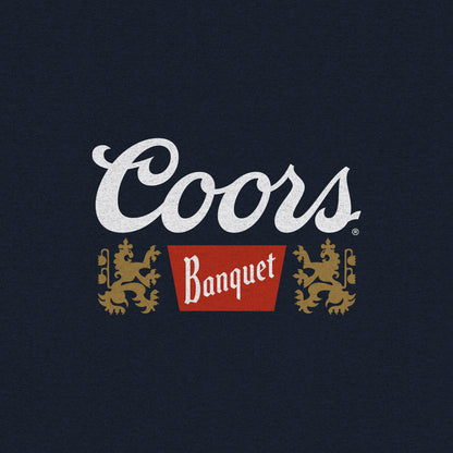 Coors Banquet Beer Double Sided Graphic Hooded Sweatshirt Hoodie Navy Blue