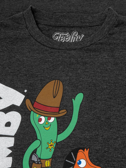 Gumby and Pokey Cowboy Mens T Shirt Charcoal Gray Heather