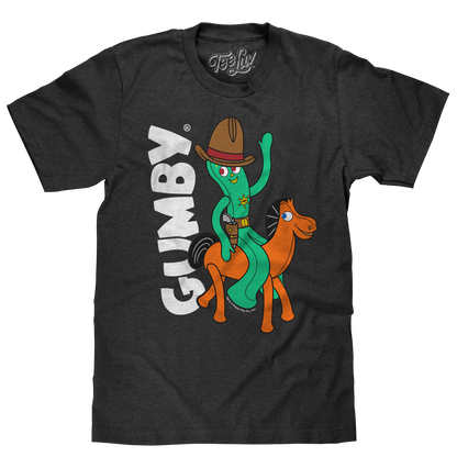 Gumby and Pokey Cowboy Mens T Shirt Charcoal Gray Heather