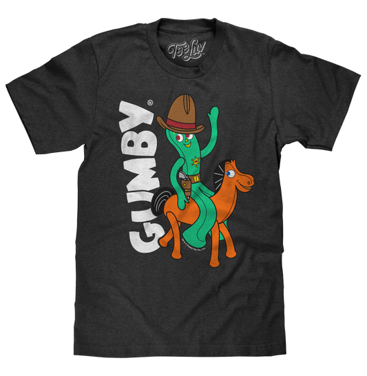 Gumby and Pokey Cowboy Mens T Shirt Charcoal Gray Heather