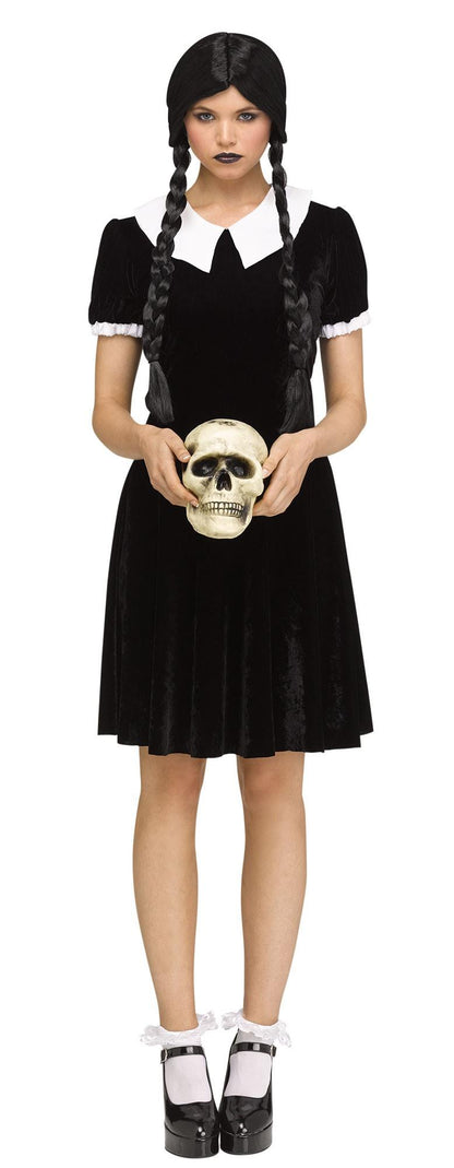 Gothic Girl Black Dress Wednesday Adams Adult Costume S/M 2-8