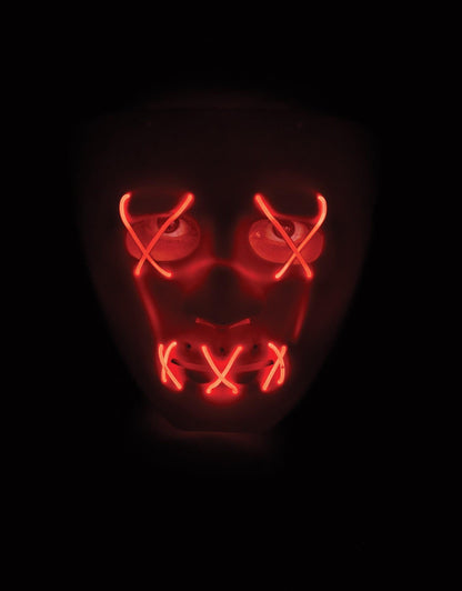 Scary Glowing Light up Purge Mask White Face with Glowing Red Wire