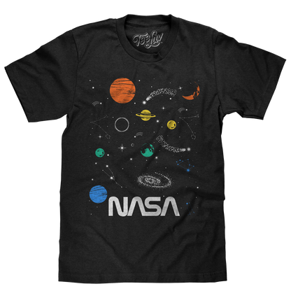 NASA Planets and Stars Space Mens T Shirt Black
