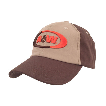A&W Root Beer Logo Adjustable Baseball Hat Brown and Tan
