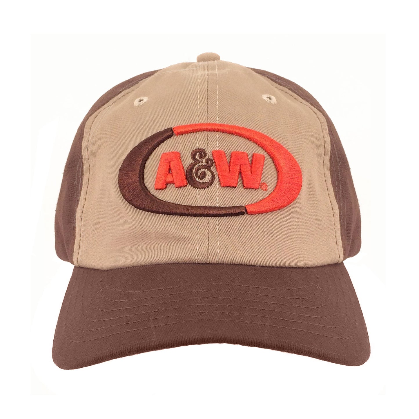 A&W Root Beer Logo Adjustable Baseball Hat Brown and Tan