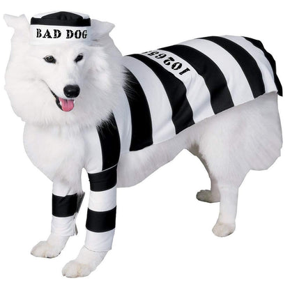 Prisoner Jail Bad Dog Black and White Convict Pet Costume Large
