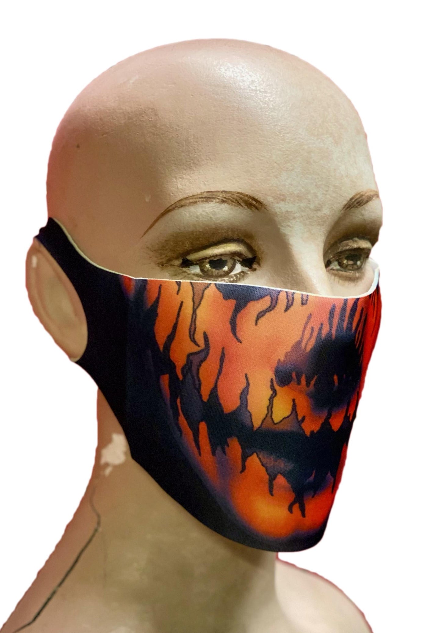 Reusable Halloween Face Cover Evil Pumpkin Design Orange Face Mask