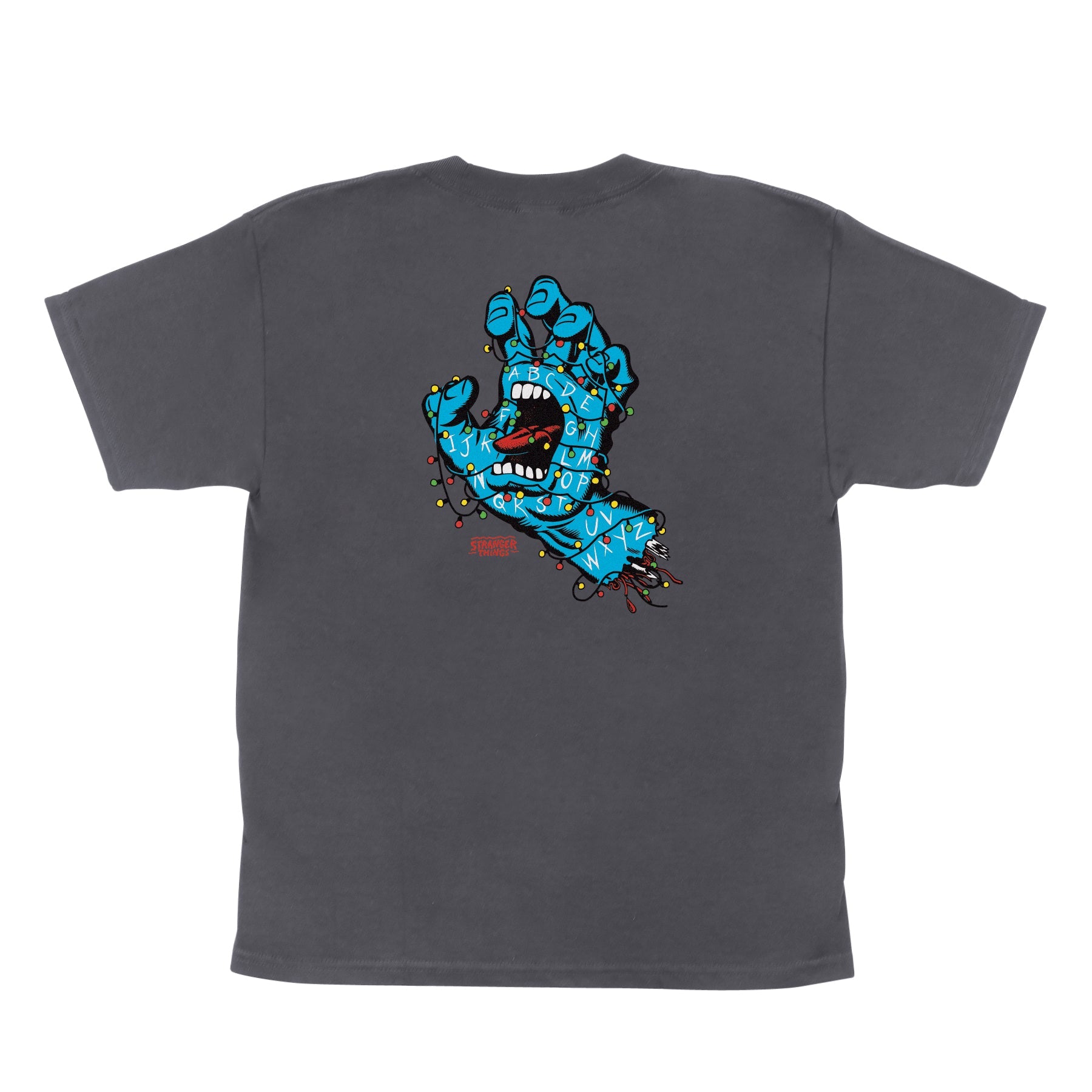 Santa Cruz X Stranger Things Screaming Lights Youth Kids T Shirt Charcoal