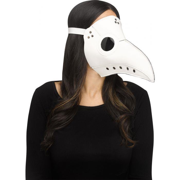 White Faux Leather Plague Doctor Scary Halloween Mask