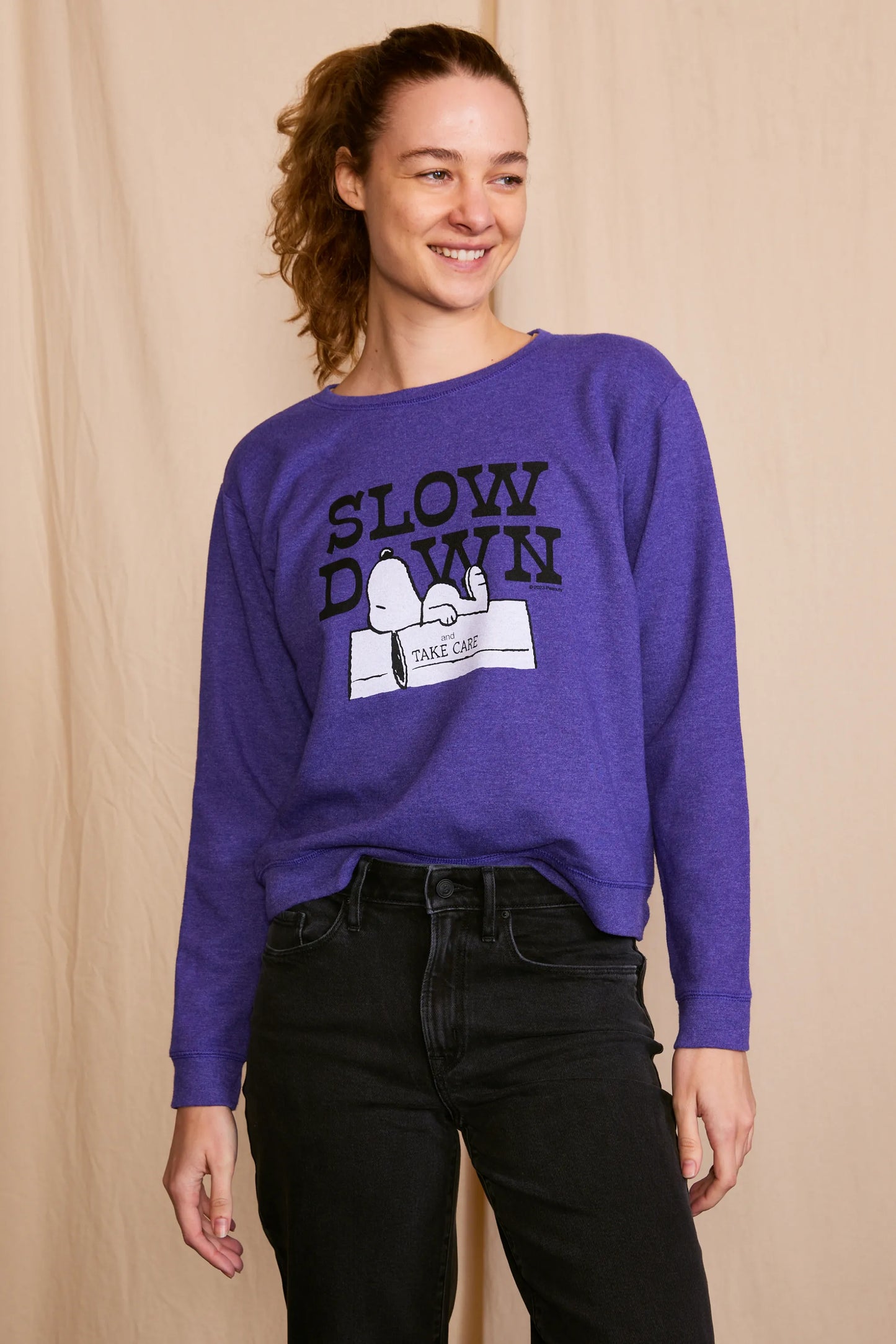 Peanuts Slow Down Authentic Vintage Womens Crewneck Sweatshirt