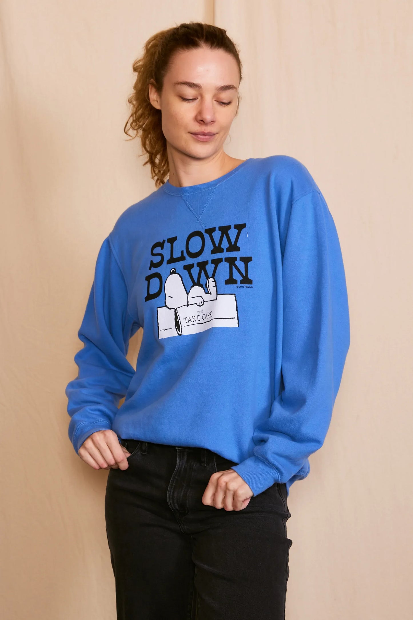 Peanuts Slow Down Authentic Vintage Womens Crewneck Sweatshirt
