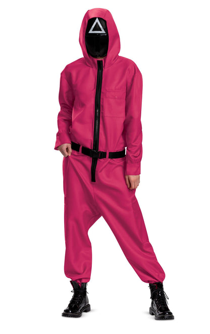 Squid Games Triangle Guard Jumpsuit and Mask Costume Adult Large/X-Large