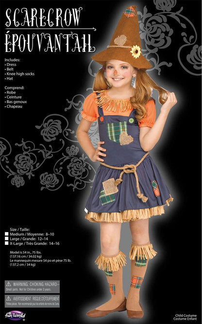Cute Scarecrow Child Costume Size Large 12-14