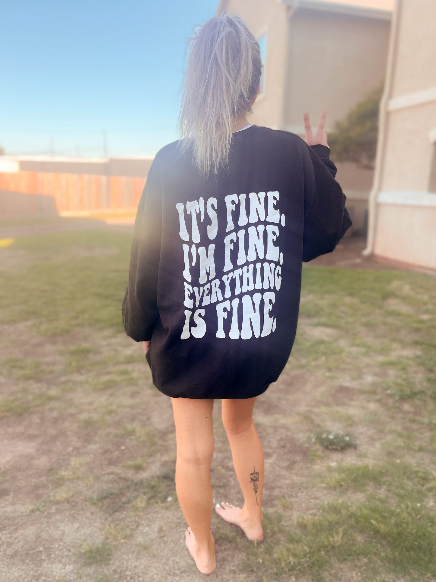 It's Fine Graphic Tee Womens T Shirt or Crewneck Sweatshirt Black