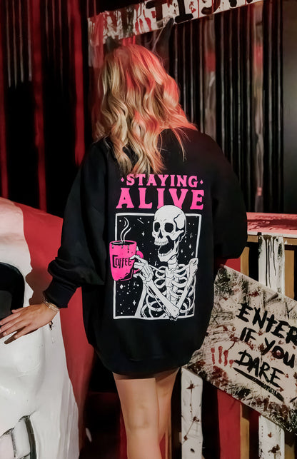 Staying Alive Graphic Tee Womens T Shirt Black