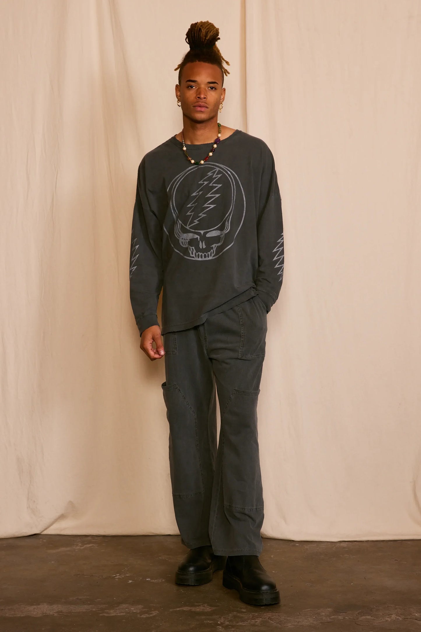 Grateful Dead Outliner Mens Long Sleeve Shirt Black