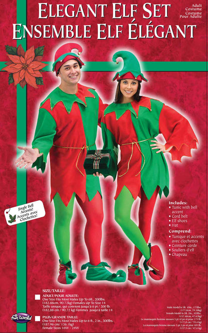 Red and Green Elegant Elf Set Christmas Santa Helper Adult Unisex Costume