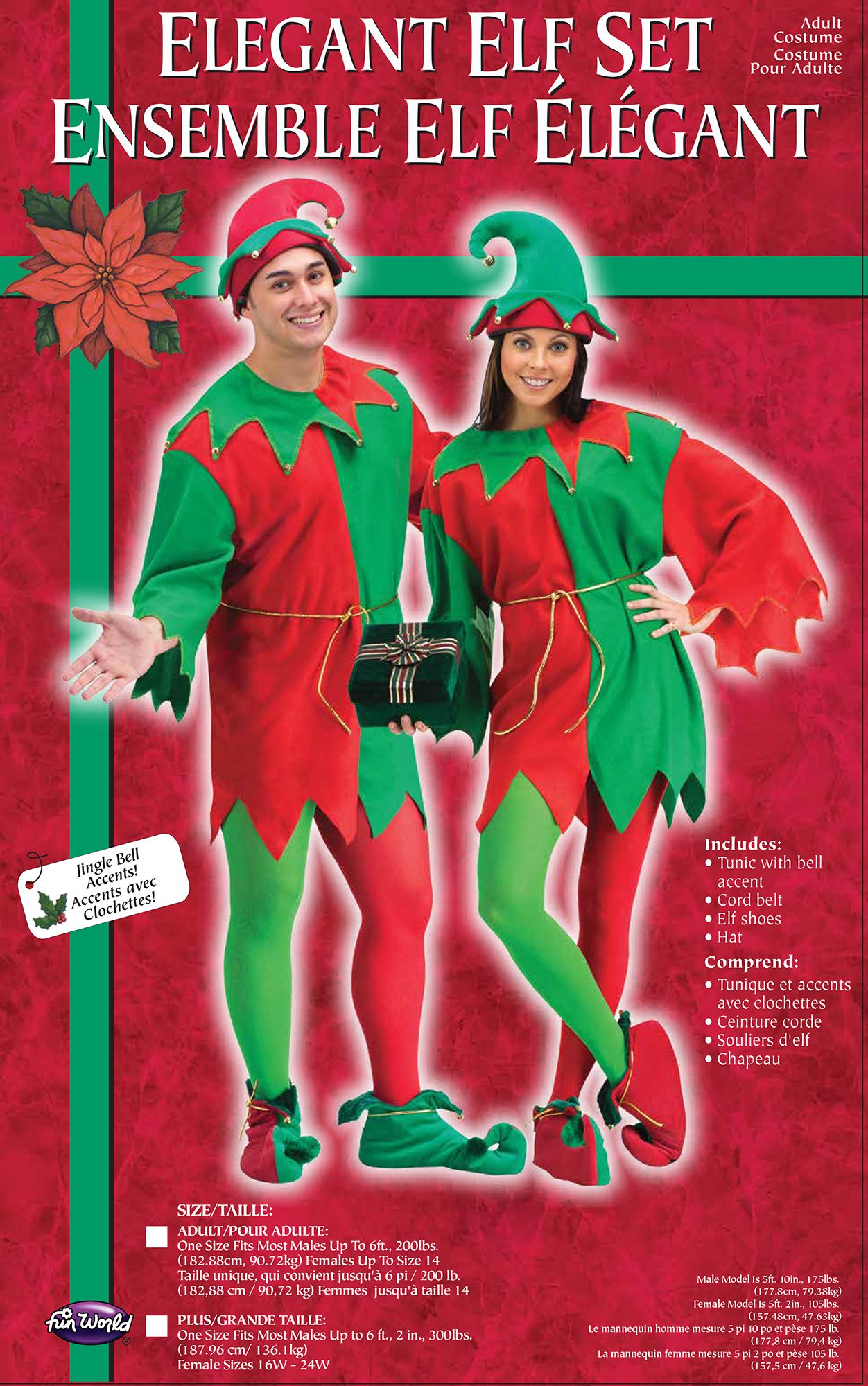 Red and Green Elegant Elf Set Christmas Santa Helper Adult Plus Size Costume
