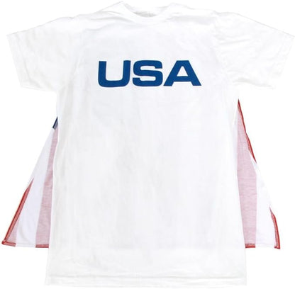 Costume Agent USA Mens T Shirt with American Flag Cape