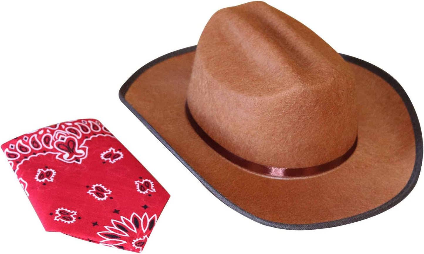 Jr Brown Cowboy Hat with Red Bandana Kids Child Hat