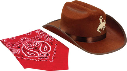 Jr Brown Cowboy Bronco Logo Hat with Red Bandana Kids Child Hat