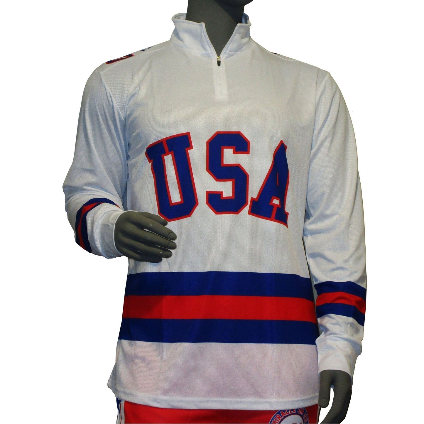 USA Hockey Adult Miracle on Ice 1980 Team Jersey White Lightweight 1/4 Zip Longsleeve Jersey Shirt