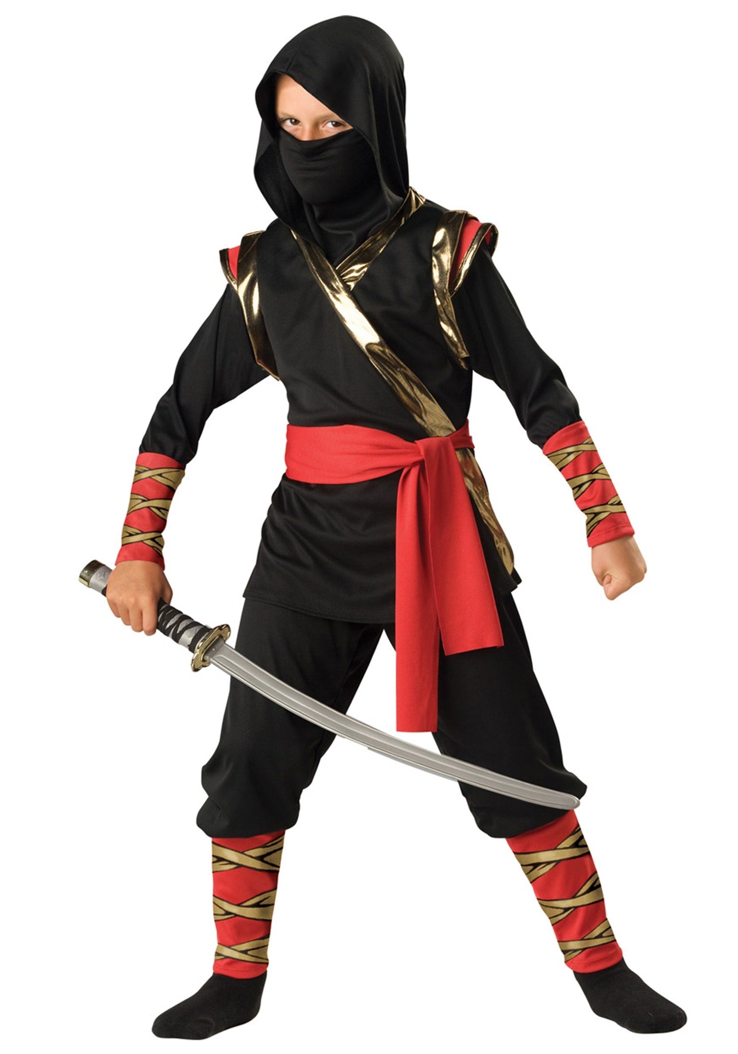 InCharacter Deluxe Ninja Costume Child Black Gold and Red Size Small 6