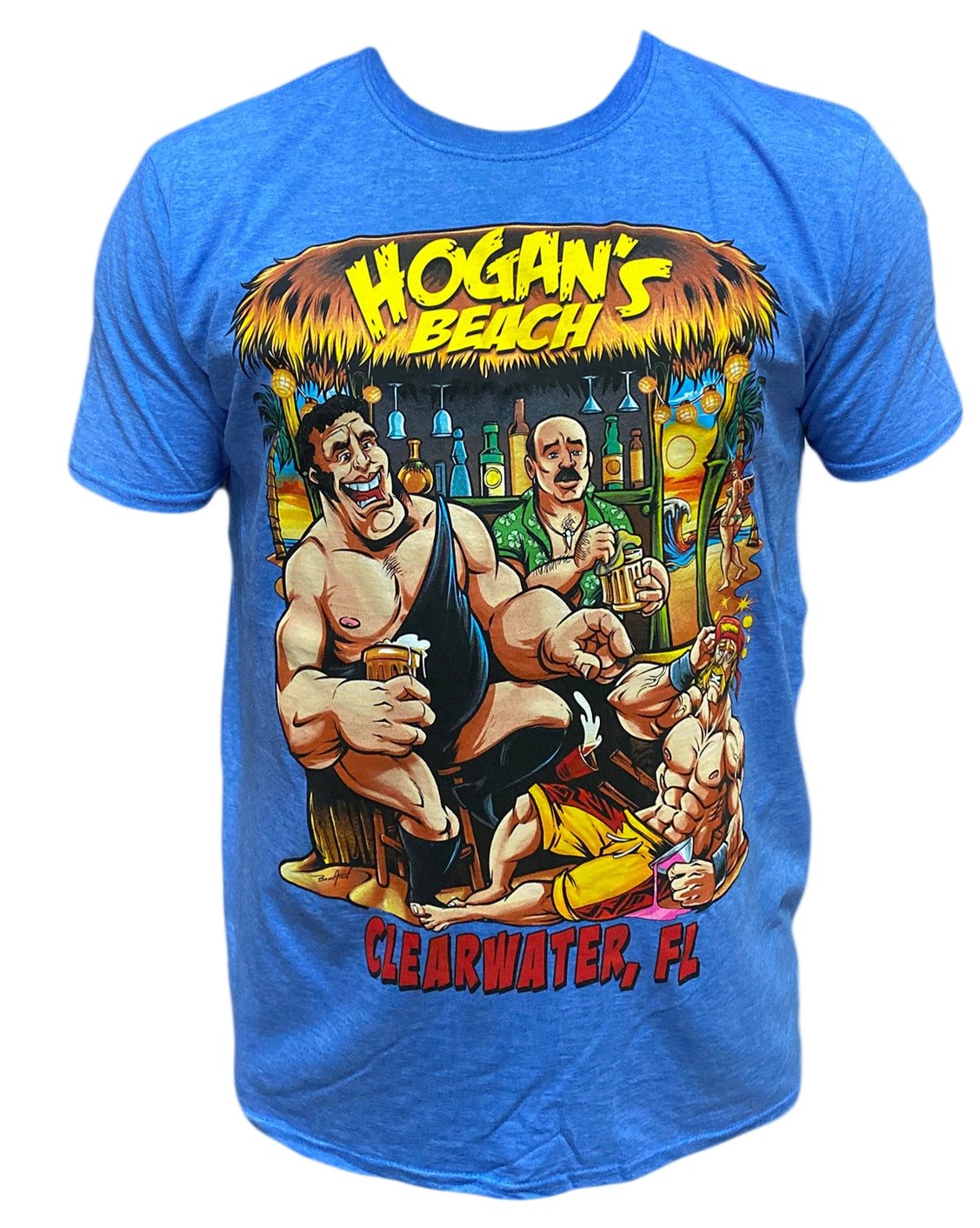 Hulk Hogan's Beach House Andre The Giant Bar Mens T Shirt Blue