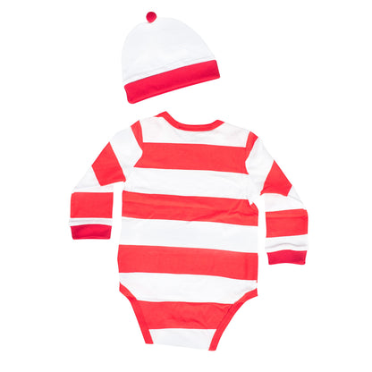 Where is Waldo Costume Toddler One Piece Romper Bodysuit with Hat