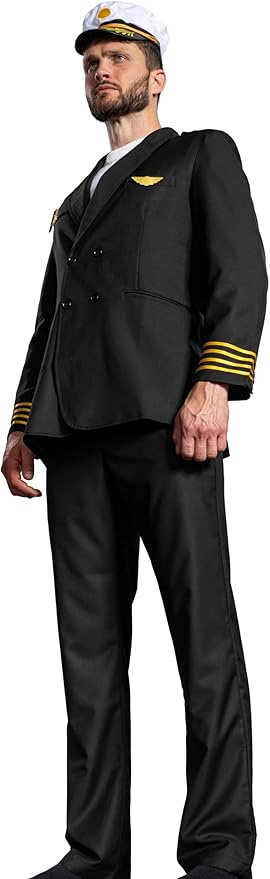 Adult Men's Pilots Uniform Halloween Cosplay Costume Deluxe Set