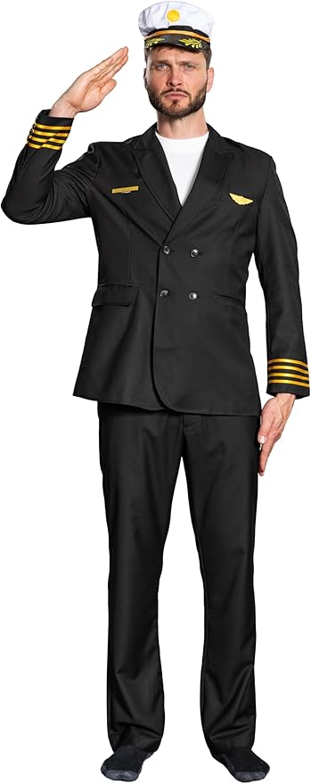 Adult Men's Pilots Uniform Halloween Cosplay Costume Deluxe Set