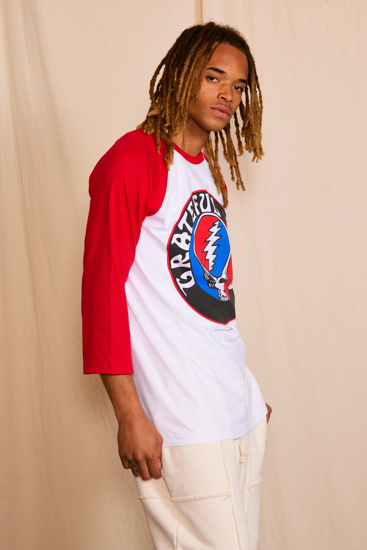 Grateful Dead Stealie Baseball Mens Tee Raglan T Shirt White Red