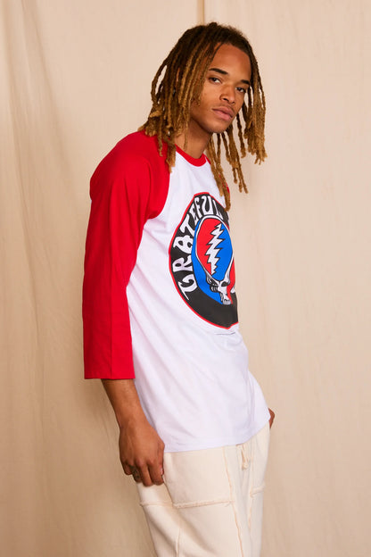 Grateful Dead Stealie Baseball Mens Tee Raglan T Shirt White Red