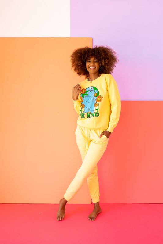 Sesame Sweatshirt Be Kind Cookie Monster Womens Crewneck Sweatshirt Yellow